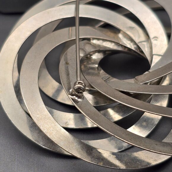 Vintage Silver Tone 3D Spiral Brooch 3"x3" Swirl Design Statement Jewelry - Picture 4 of 7